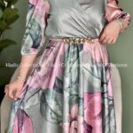 پیراهن ابریشم پسته ای گلدار