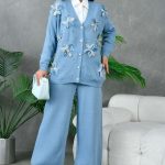 ست بافت گل آبى